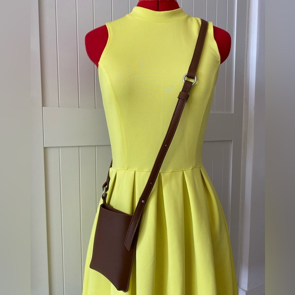 Crossbody Phone Pouch, Brown, Faux Leather, Adjustable, Minimalist, Mini Bag - Picture 4 of 7